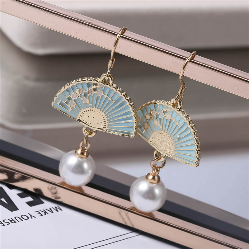 East Gate fan-shaped long pearl earrings for women simple retro style anti allergy earrings for women