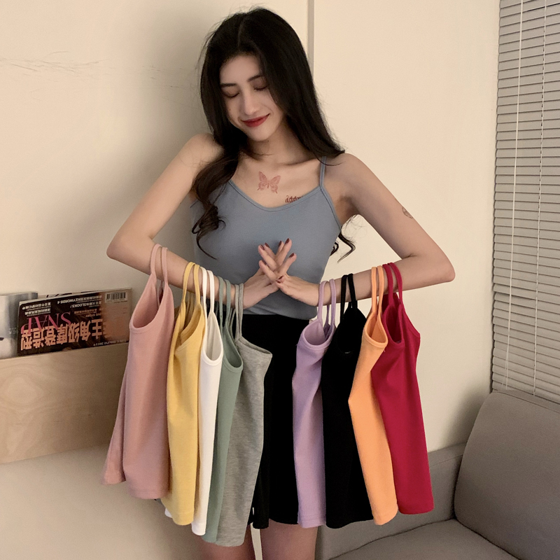 Real shot quality inspection basic thread thin shoulder strap small V-neck sling elastic slim body sexy solid color vest