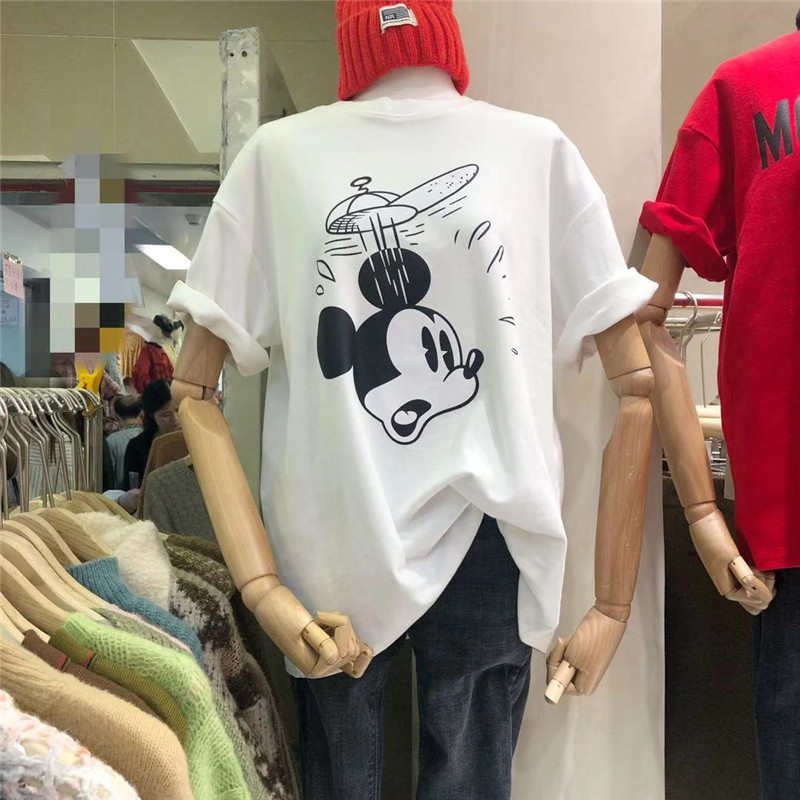Mickey's short sleeve T-shirt women's lazy style BF loose cartoon age reduced half sleeve top official picture