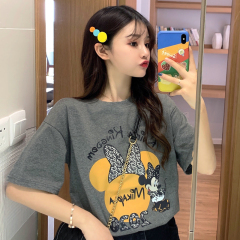 Actual photo: 6535 pull frame cotton short sleeve t-shirt female print medium long Mickey Mouse