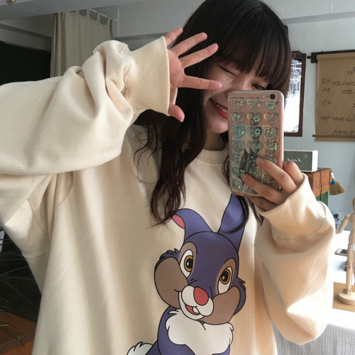 Retro Old Style ~ big rabbit cartoon print oversize loose sweater cover South Korean women in autumn and winter