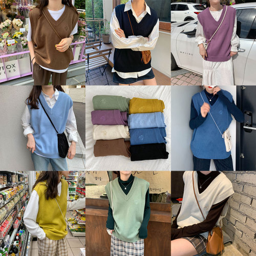 New style autumn collar sleeveless loose casual all-around vest knitted sweater top female