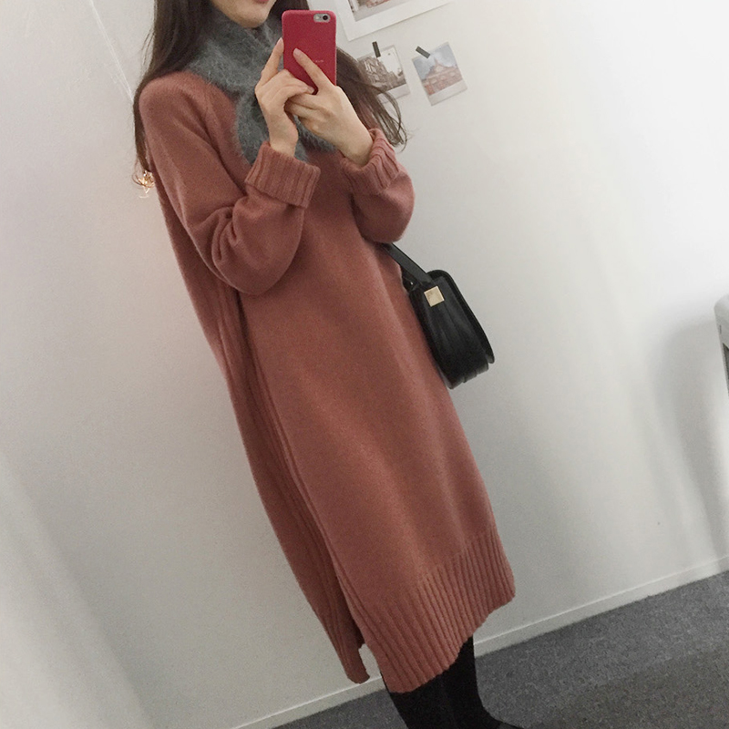 Quality Inspection of Korean Chic Mid-long Knee-length Sweater Skirt and Dress with Big Opening in Autumn and Winter