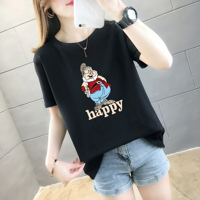 100% cotton 2020 spring summer new Hong Kong style cotton short sleeve T-shirt women's simple loose top