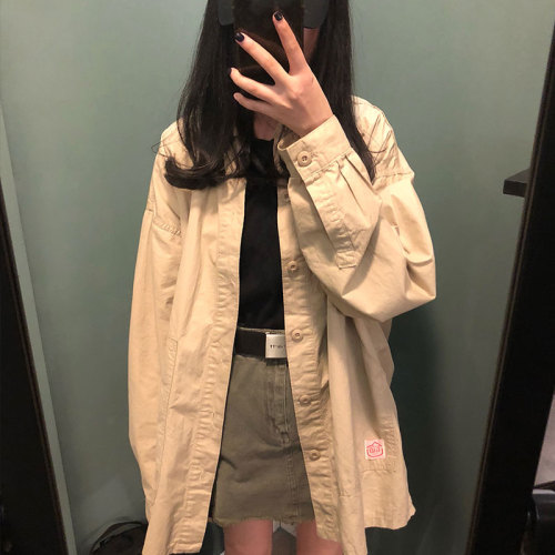 Actual photo of Korean chic retro overcoat with loose and slim BF Long Sleeve Shirt