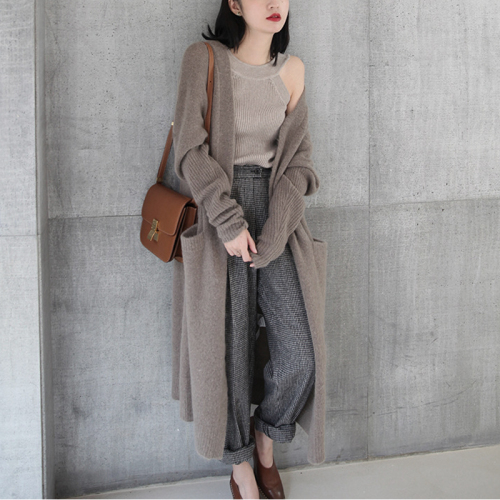 Autumn and winter women's wear Korean version knitted cardigan pure color long sleeve 2018 medium and long thick warm sweater jacket