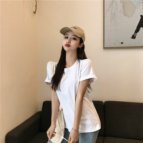 Composition Real Price Summer New Fashion Baitao Basic Pure Collar Short Sleeve Top T-shirt for Women