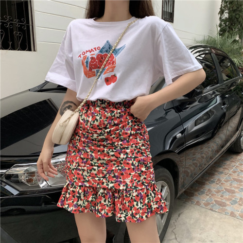 Actual Printed Fruit T + Folded Lotus Leaf Hemisphere Skirt
