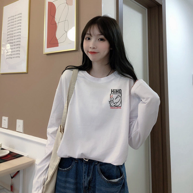 6535 cotton long sleeve cotton T-shirt 2020 autumn new chic top lazy girl Korean version student