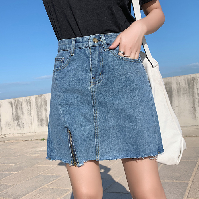 6010 ා real picture denim skirt half skirt women's summer 2020 new high waist thin A-line ins super hot hip skirt
