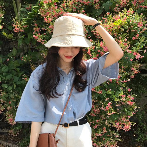 Price not less than 36 yuan real price ~simple pure color short sleeve shirt