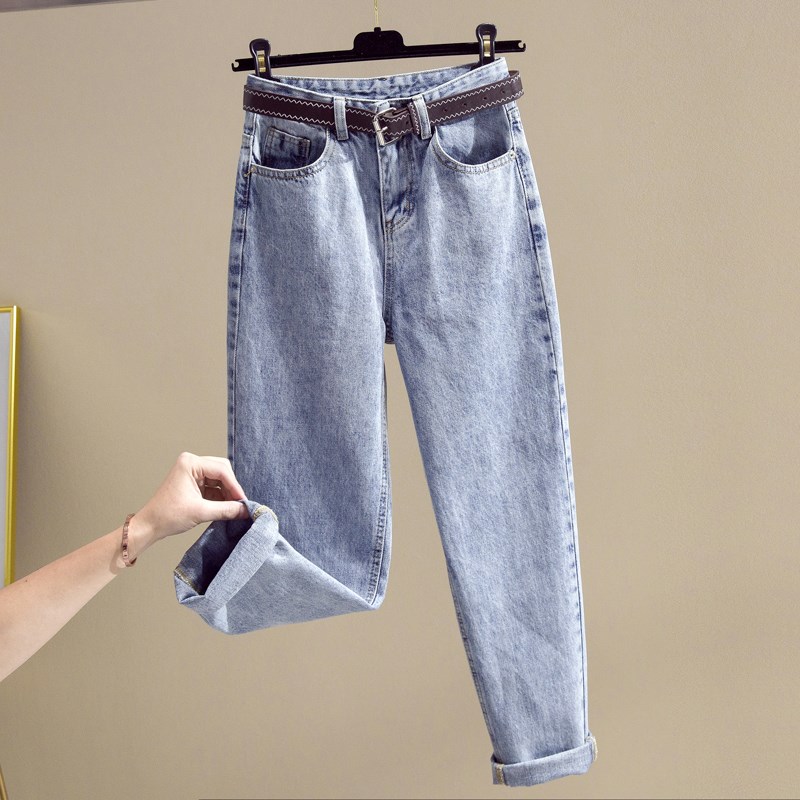 High waist jeans women's thin and loose new 2020 slim radish pants straight tube harem daddy Pants Capris