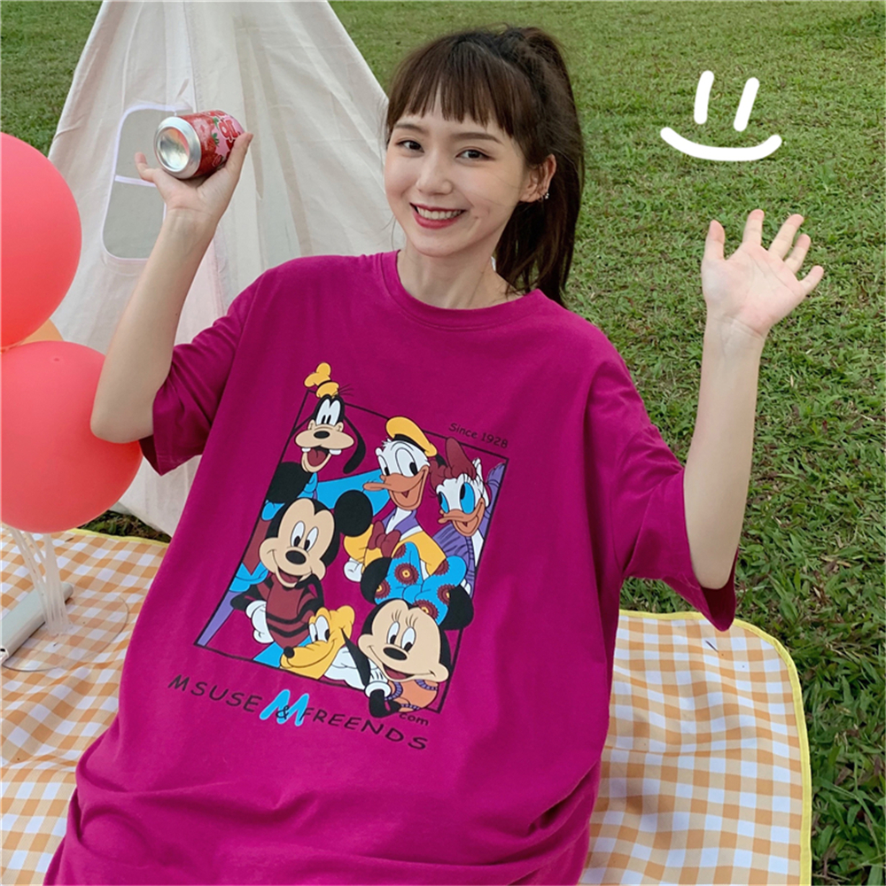 Photo 6535 cotton Mickey cartoon print loose large short sleeve women's T-shirt