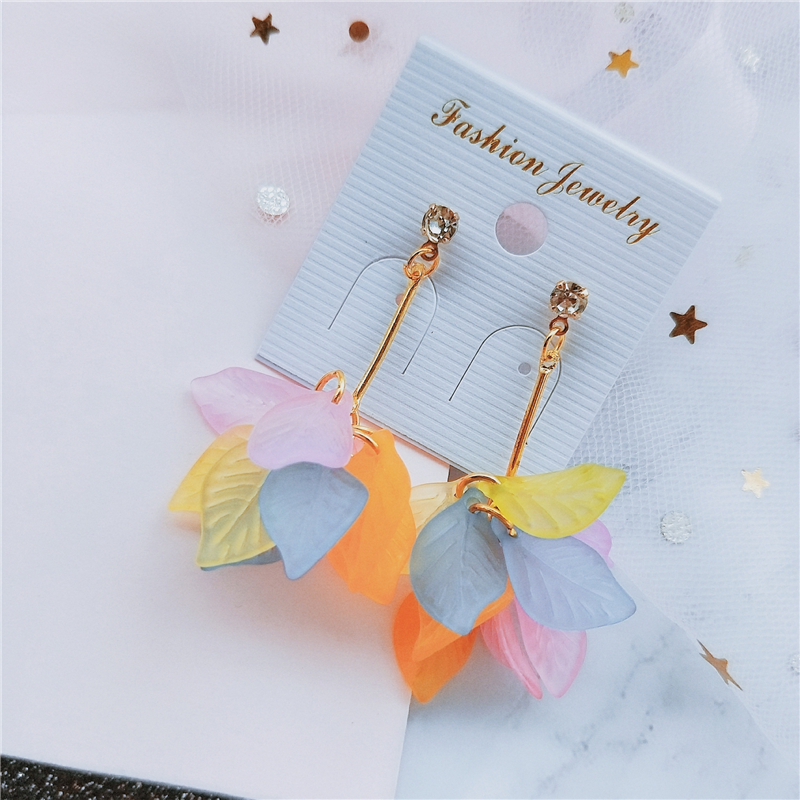 New small fresh color flowers ins Earrings Korean personality Baitao girl fashion temperament long style
