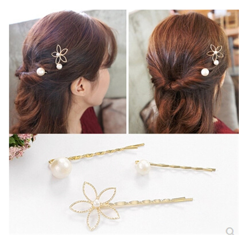Cute Five-leaf Blossom Hair Clip Three-piece Set Korean Hair Card One-word Side Clip and Liu Hai Clip