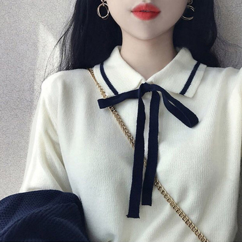 College style sweater female spring and autumn winter Korean version loose thin Pullover student T-shirt jacket bottom coat top