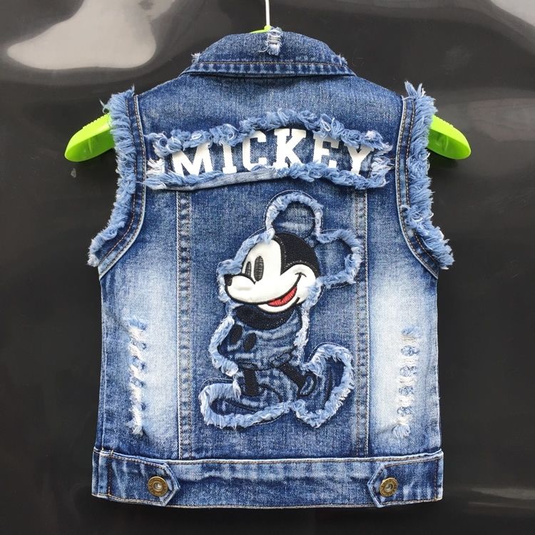 Boys' denim vest spring and Autumn New Style Lace Mickey thin style boys' single shoulder vest