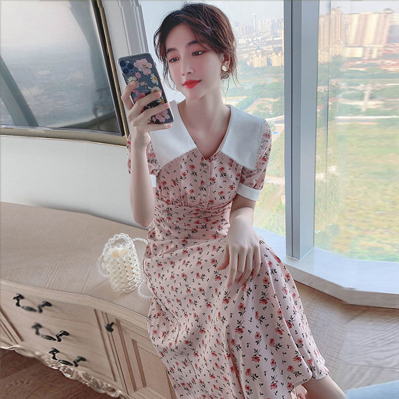 Small daisy women's summer Chiffon floral dress 2020 new baby collar skirt children's summer dress