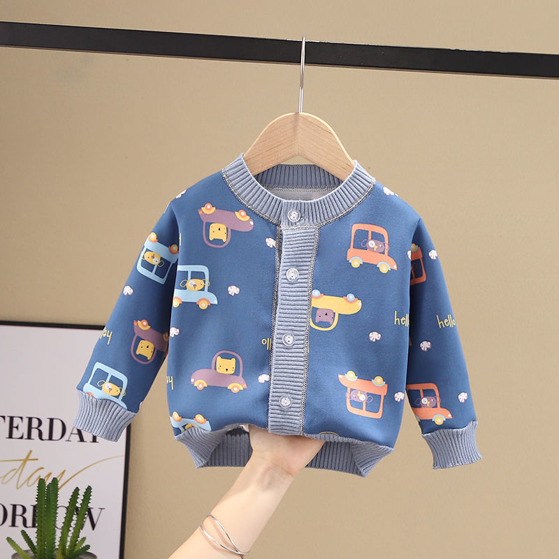 Children's Plush sweater 2020 girls autumn boys' winter cardigan girls' coat bottoming set