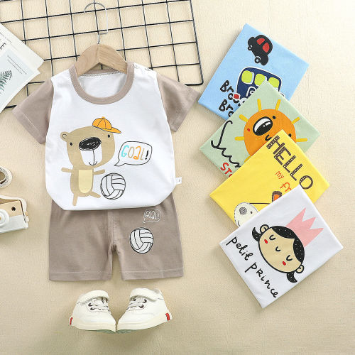 Children's short sleeve suit pure cotton baby T-shirt boys summer children's shorts baby clothes vest summer wear