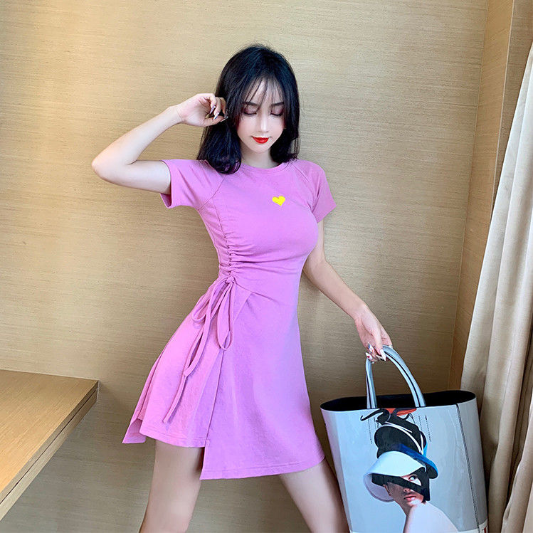 Dress women 2020 summer new Korean version slim body show slim waist temperament drawstring sexy women's short skirt fashion