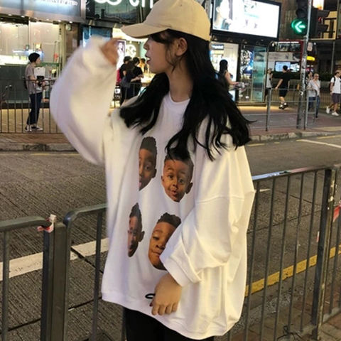 Ins2020 spring / autumn / winter yuansuo wind BF plus long sleeve T-shirt coat sweater women loose Korean thin style student trend