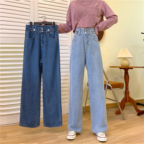 Real autumn relaxed and broad legged pants new high waist jeans women's thin straight pants pants
