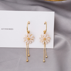 Real shot 925 silver needle crystal flower Tassel Earrings net red French temperament versatile personalized Earrings