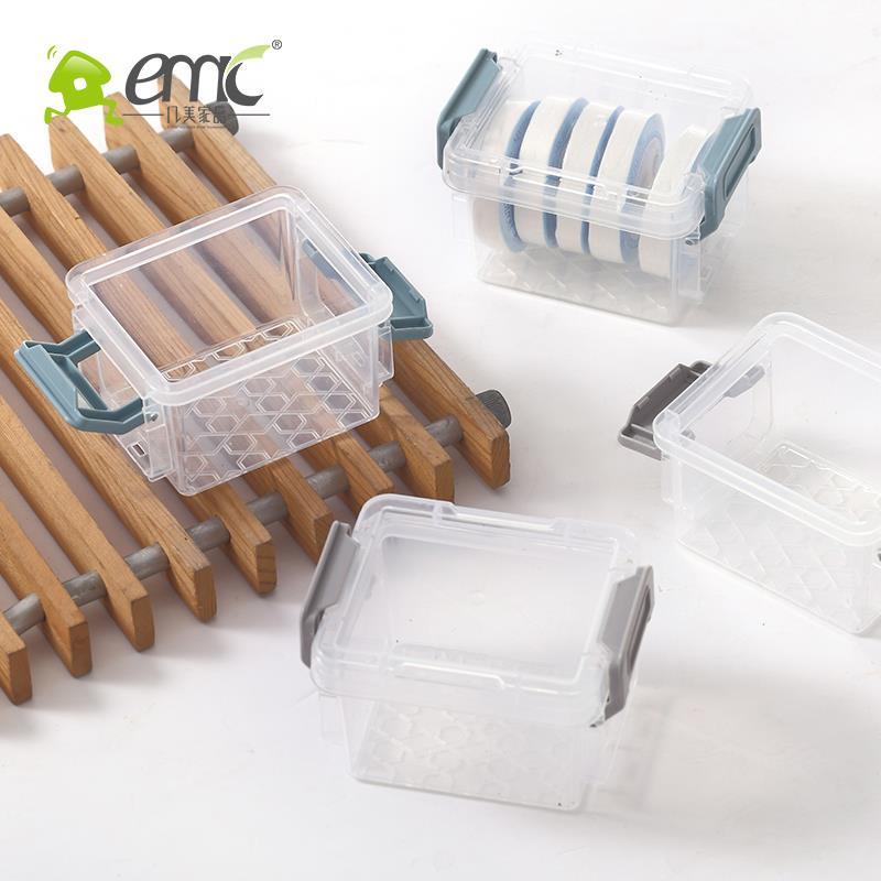 Storage box desktop finishing box small mini cute portable box with buckle jewelry box plastic transparent cover