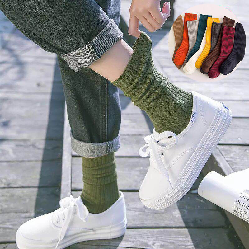 1 / 3 / 5 double stack socks women's Korean winter socks children's solid medium tube socks