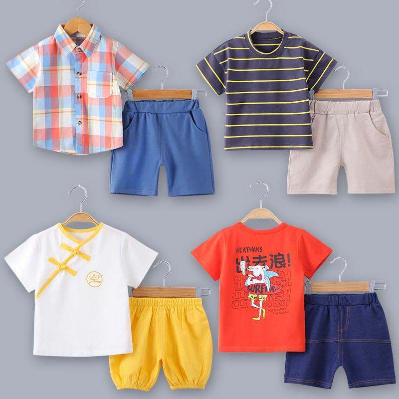 Boys' summer 2020 new children's suit foreign style handsome baby children's wear girls' two piece short sleeve T-shirt fashion