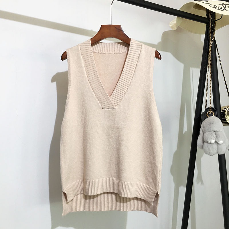 V-neck knitted vest women's sweater autumn and winter new Korean loose and versatile wool vest waistcoat sleeveless sweater
