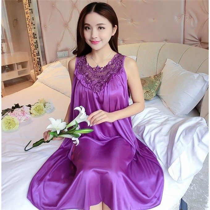 Summer sexy nightdress women's cool silky sleeveless housewear long lace pajamas oversized and loose