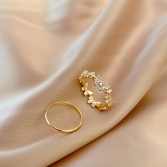Real shot fashion micro butterfly ring personalized cool wind circle set ring net red tide hand jewelry