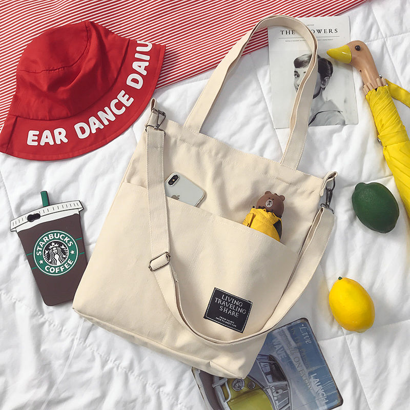 Bag female Harajuku wind crossbite canvas bag female student Korean version of single shoulder ins portable simple cloth bag