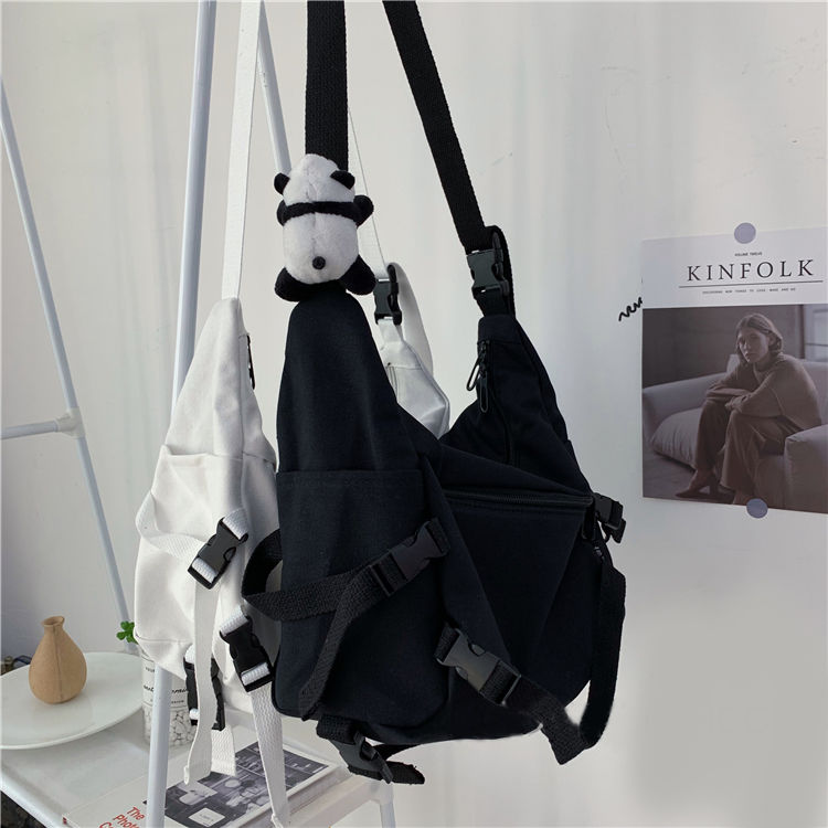 Ins Japanese Harajuku dark wind machine work clothes canvas bag female Korean versatile solid color student Single Shoulder Messenger Bag
