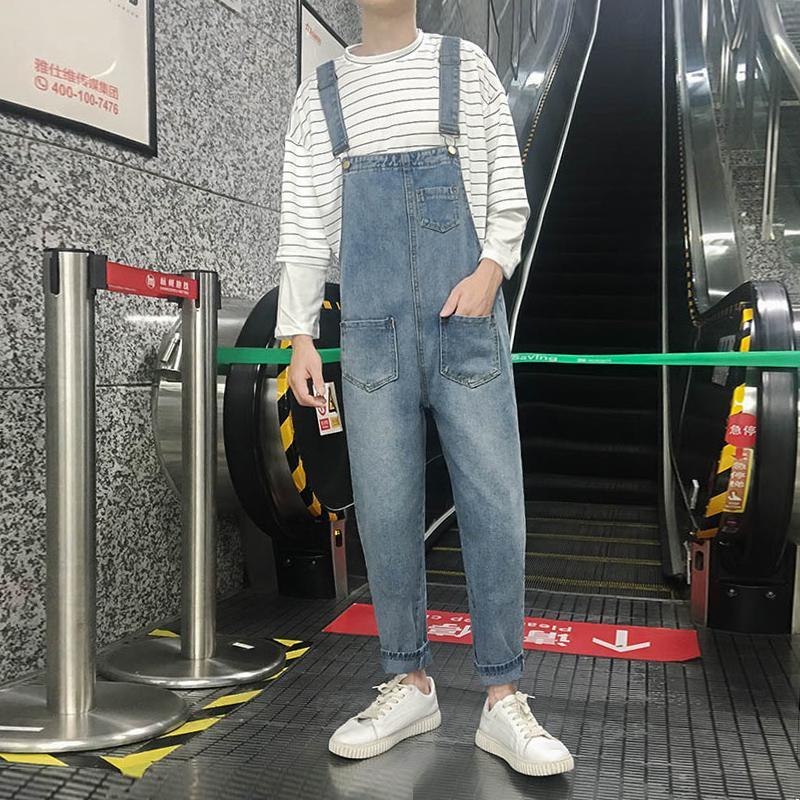 Hip hop jeans suspenders men's Jumpsuit autumn / winter 2020 BF loose and thin suspenders Korean versatile pants