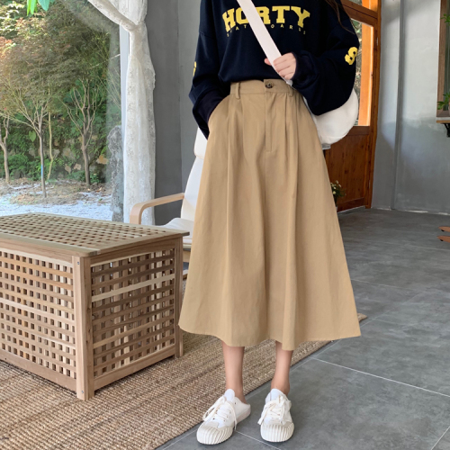 Real Price ~Autumn 2019 New Tools Wind Khaki High waist Tight Half-length Skirt for Girls