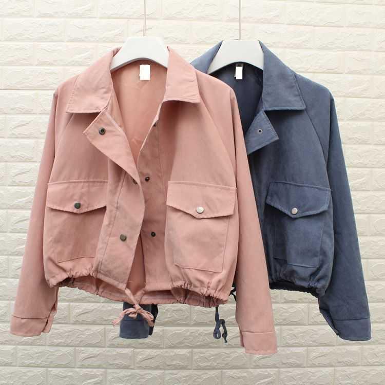 Spring and autumn new loose Long Sleeve Jacket Women's Korean version versatile drawstring short thin coat student top fashion