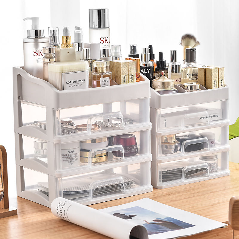 Desktop cosmetic storage box plastic storage rack drawer type jewelry box dresser shelf transparent finishing box