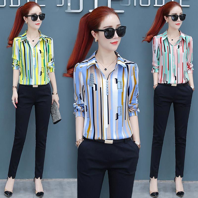 Spring and Autumn New Long Sleeve Shirt women's chic Hong Kong Style polo shirt