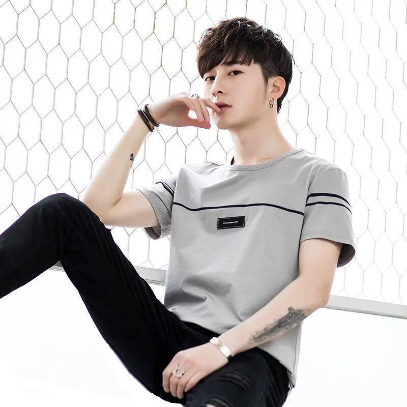 Summer men's thin short sleeve t-shirt men's Korean printed round neck t-shirt men's summer