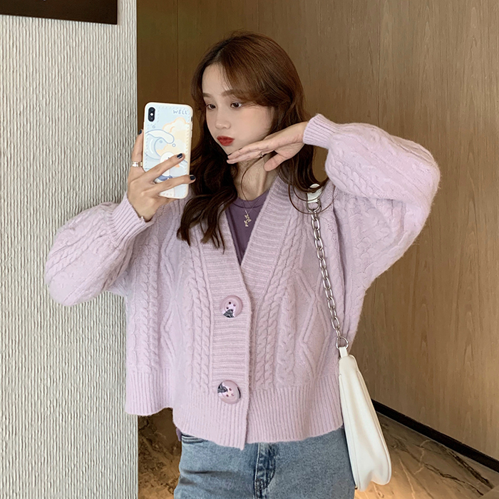 Real price ~ autumn new Korean loose V-Neck long sleeve knitted sweater cardigan jacket woman