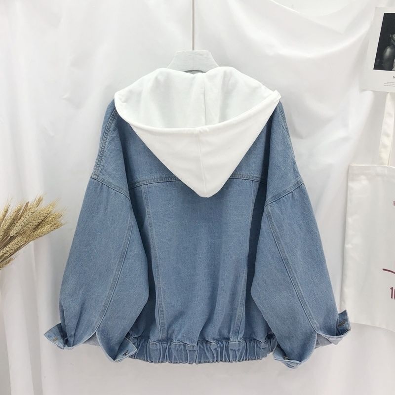 Spring new Korean version loose BF style hooded student denim jacket for women Harajuku Casual Short Jacket trend