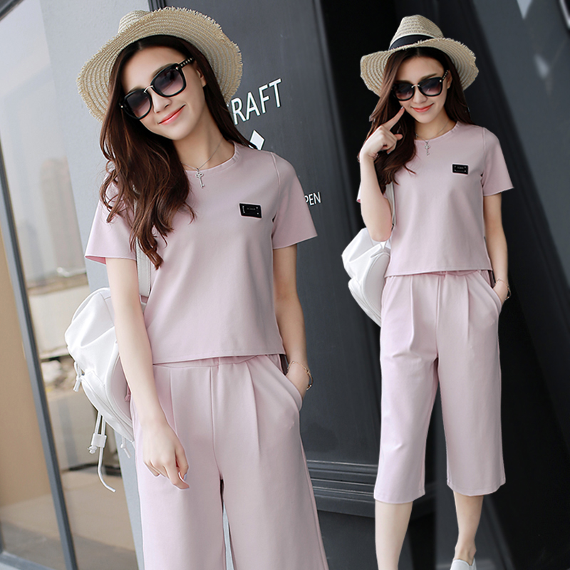 2020 High Waist Wide Leg Pants short sleeve top two piece loose casual fashion suit