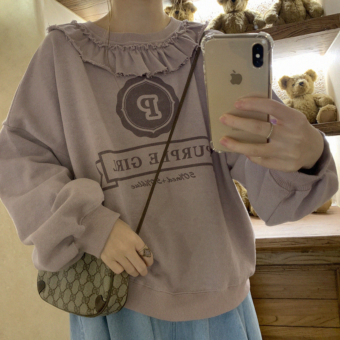 Japanese retro lace printed round neck Pullover Sweater for women 2020 new autumn women's top female students loose