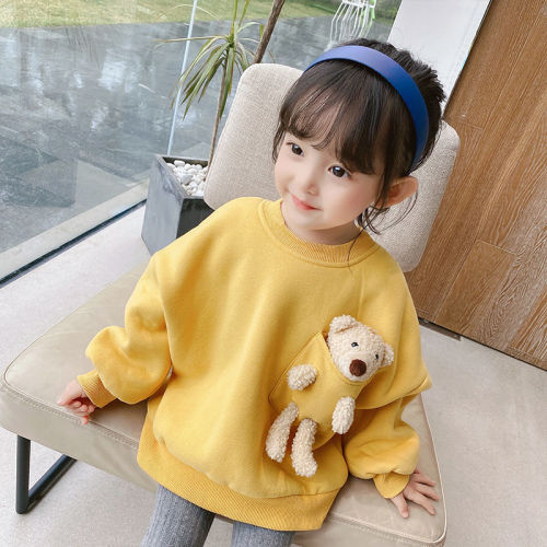 Girl's Plush Bear sweater foreign style children's coat East season long sleeve girl baby's autumn Pullover wear net red