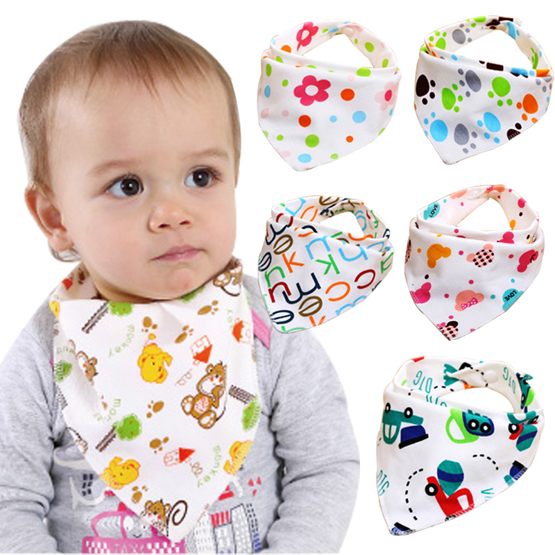 Baby saliva towel baby pure cotton double button triangle scarf new born children waterproof large buckle Bib