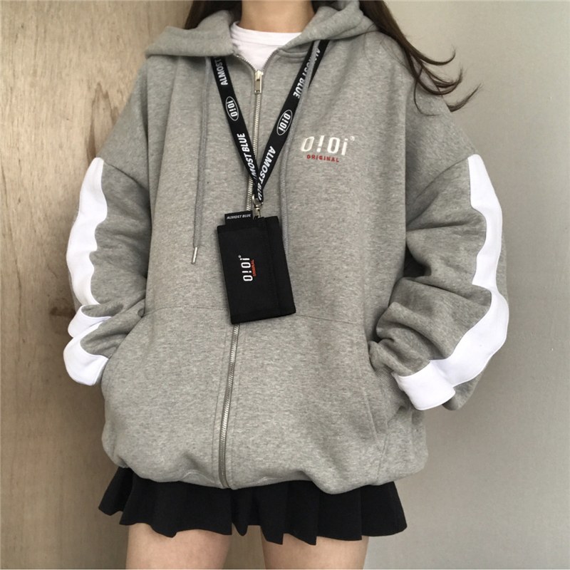 Korean Academy of Embroidery Letter Retro-classic, Hat Zipper, Guard Clothes, Hat Shirts, Autumn and Winter Lovers'Loose Style