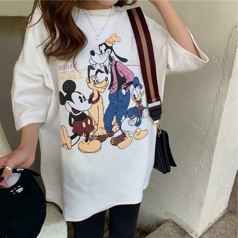 Short sleeve T-shirt women's ins trendy Mickey Korean loose versatile foreign style top